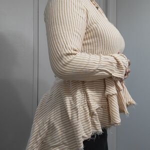 Striped Beige and White Long Sleeve Top